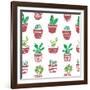 Hand Drawn Seamless Pattern with Cacti.-ircy-Framed Art Print