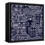 Hand-Drawn Seamless Pattern with Old Town-0mela-Framed Stretched Canvas