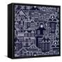 Hand-Drawn Seamless Pattern with Old Town-0mela-Framed Stretched Canvas