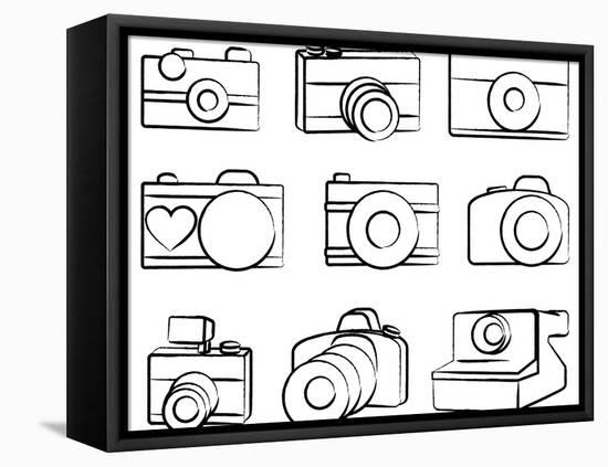 Hand Drawn Set Of Cameras-Pink Pueblo-Framed Stretched Canvas