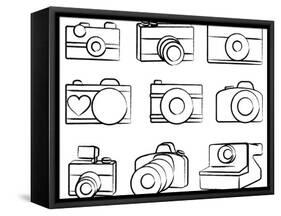 Hand Drawn Set Of Cameras-Pink Pueblo-Framed Stretched Canvas