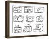 Hand Drawn Set Of Cameras-Pink Pueblo-Framed Art Print