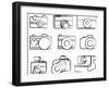 Hand Drawn Set Of Cameras-Pink Pueblo-Framed Art Print