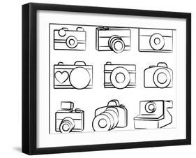 Hand Drawn Set Of Cameras-Pink Pueblo-Framed Art Print