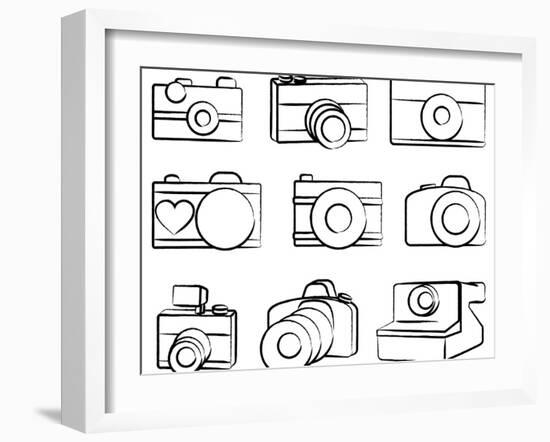 Hand Drawn Set Of Cameras-Pink Pueblo-Framed Art Print