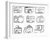 Hand Drawn Set Of Cameras-Pink Pueblo-Framed Art Print