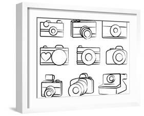 Hand Drawn Set Of Cameras-Pink Pueblo-Framed Art Print