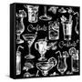 Hand Drawn Sketch Cocktails Seamless Pattern-Pim-Framed Stretched Canvas