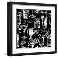 Hand Drawn Sketch Cocktails Seamless Pattern-Pim-Framed Art Print