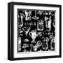 Hand Drawn Sketch Cocktails Seamless Pattern-Pim-Framed Art Print