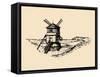 Hand Drawn Sketch of Rustic Windmill at Seashore. Vector Rural Landscape Illustration. European Cou-Vlada Young-Framed Stretched Canvas