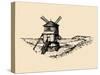 Hand Drawn Sketch of Rustic Windmill at Seashore. Vector Rural Landscape Illustration. European Cou-Vlada Young-Stretched Canvas