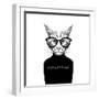 Hand Drawn Stylized Portrait of Cat Look like Critique, Whose Wearing Glasses and a Sweater.-artant-Framed Art Print