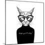Hand Drawn Stylized Portrait of Cat Look like Critique, Whose Wearing Glasses and a Sweater.-artant-Mounted Art Print
