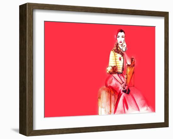 Hand Drawn Traveling Woman with Luggage-Anna Ismagilova-Framed Art Print