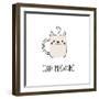 Hand Drawn Vector Illustration of a Kawaii Funny Steaming Mug Cup with Cat Ears, Text Good Meowning-null-Framed Art Print