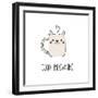 Hand Drawn Vector Illustration of a Kawaii Funny Steaming Mug Cup with Cat Ears, Text Good Meowning-null-Framed Art Print