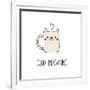 Hand Drawn Vector Illustration of a Kawaii Funny Steaming Mug Cup with Cat Ears, Text Good Meowning-null-Framed Art Print