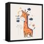 Hand Drawn Vector Illustration of Cute Giraffe Slipping in the Night/Can Be Used for Kid's or Baby'-Eteri Davinski-Framed Stretched Canvas