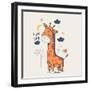 Hand Drawn Vector Illustration of Cute Giraffe Slipping in the Night/Can Be Used for Kid's or Baby'-Eteri Davinski-Framed Art Print