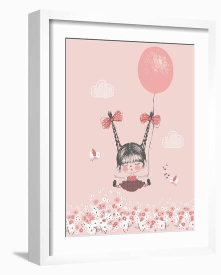 Hand Drawn Vector Illustration of Cute Girl with Balloon/Can Be Used for Kid's or Baby's Shirt Desi-Eteri Davinski-Framed Art Print