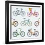 Hand Drawn Vector Seamless Pattern with Colorful City Bikes-Nine Homes-Framed Art Print