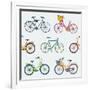 Hand Drawn Vector Seamless Pattern with Colorful City Bikes-Nine Homes-Framed Art Print