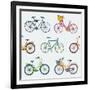 Hand Drawn Vector Seamless Pattern with Colorful City Bikes-Nine Homes-Framed Art Print