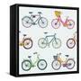 Hand Drawn Vector Seamless Pattern with Colorful City Bikes-Nine Homes-Framed Stretched Canvas