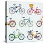 Hand Drawn Vector Seamless Pattern with Colorful City Bikes-Nine Homes-Stretched Canvas