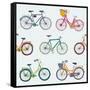 Hand Drawn Vector Seamless Pattern with Colorful City Bikes-Nine Homes-Framed Stretched Canvas