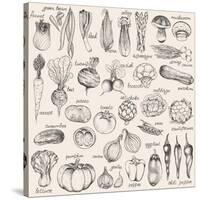 Hand-Drawn Vegetables-Nikiparonak-Stretched Canvas