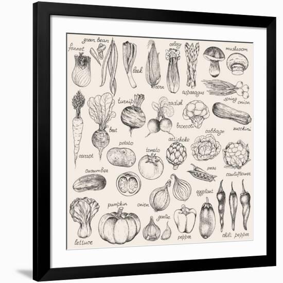 Hand-Drawn Vegetables-Nikiparonak-Framed Art Print