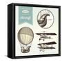 Hand-Drawn Vintage Aircraft Illustrations - Hot Air Balloon, Airplane and Biplane-shootandwin-Framed Stretched Canvas
