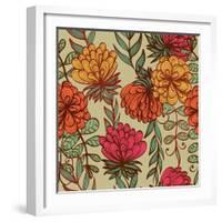 Hand Drawn Vintage Floral Pattern-tairen-Framed Art Print