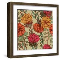 Hand Drawn Vintage Floral Pattern-tairen-Framed Art Print