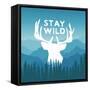 Hand Drawn Wilderness Typography Poster with Deer and Pine Trees. Stay Wild. Artwork for Hipster We-igorrita-Framed Stretched Canvas