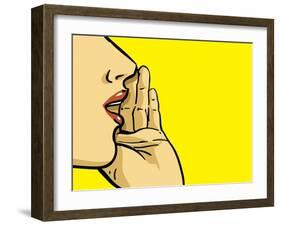 Hand Gesture of Woman Telling Secrets, Spread the Word-lavitrei-Framed Art Print