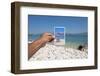 Hand Holding Photograph Depicting Deck Chair and Sunshade, Lumbarda, Korcula Island, Croatia-Guido Cozzi-Framed Photographic Print