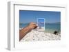 Hand Holding Photograph Depicting Deck Chair and Sunshade, Lumbarda, Korcula Island, Croatia-Guido Cozzi-Framed Photographic Print