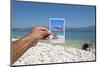 Hand Holding Photograph Depicting Deck Chair and Sunshade, Lumbarda, Korcula Island, Croatia-Guido Cozzi-Mounted Photographic Print