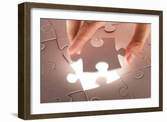 Hand Holding Puzzle Piece-maksheb-Framed Premium Giclee Print