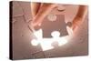 Hand Holding Puzzle Piece-maksheb-Stretched Canvas