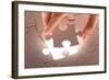 Hand Holding Puzzle Piece-maksheb-Framed Art Print