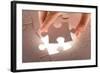 Hand Holding Puzzle Piece-maksheb-Framed Art Print