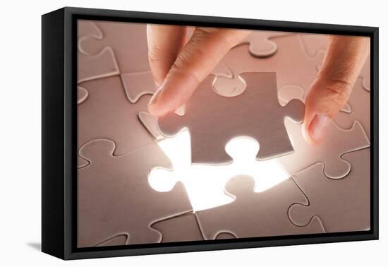 Hand Holding Puzzle Piece-maksheb-Framed Stretched Canvas