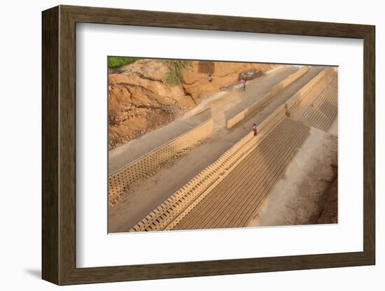 Hand Made Bricks Laid Out on the Ground to Dry before Baking, Northeast of Jaipur, Rajasthan, India-Annie Owen-Framed Photographic Print