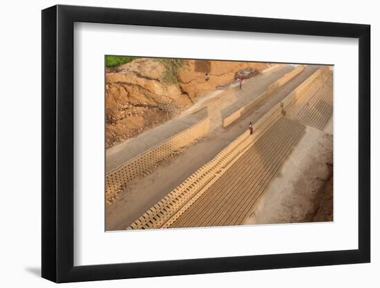 Hand Made Bricks Laid Out on the Ground to Dry before Baking, Northeast of Jaipur, Rajasthan, India-Annie Owen-Framed Photographic Print