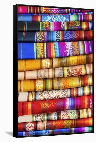 Hand Made Texitiles for Sale, Saquisili Market, Saquisili, Ecuador, Coropaxi Province-John Coletti-Framed Stretched Canvas