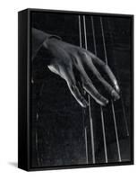 Hand of Bass Player on the Strings During Jam Session at Photographer Gjon Mili's Studio-Gjon Mili-Framed Stretched Canvas